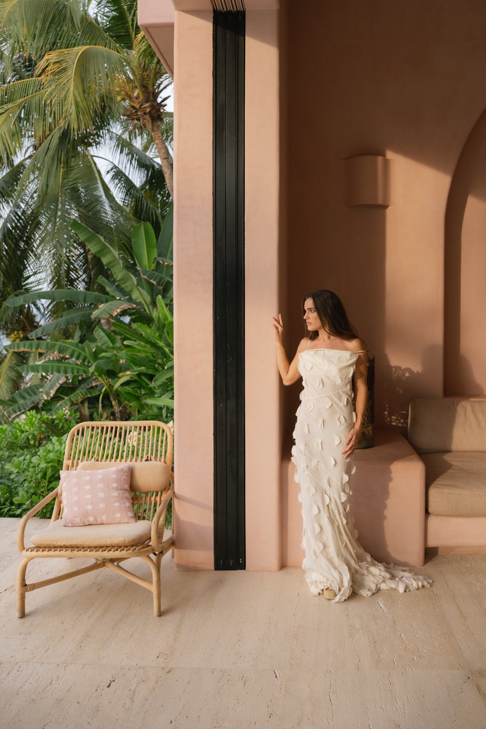 Luxury destination wedding photography in Mexico with romantic coastal light and modern architectural ceremony setting