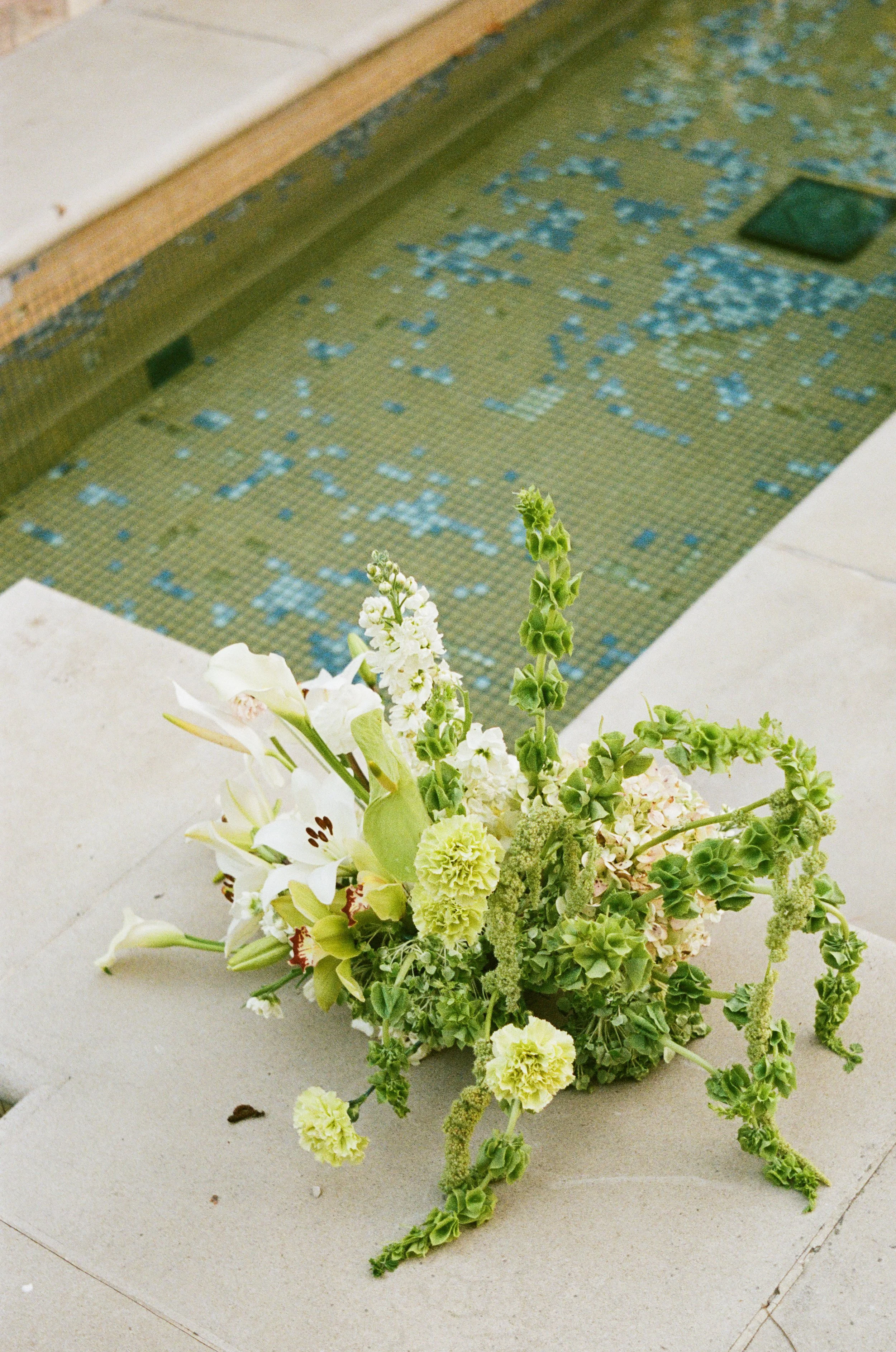 35mm film photo of a wedding flower arrangement 