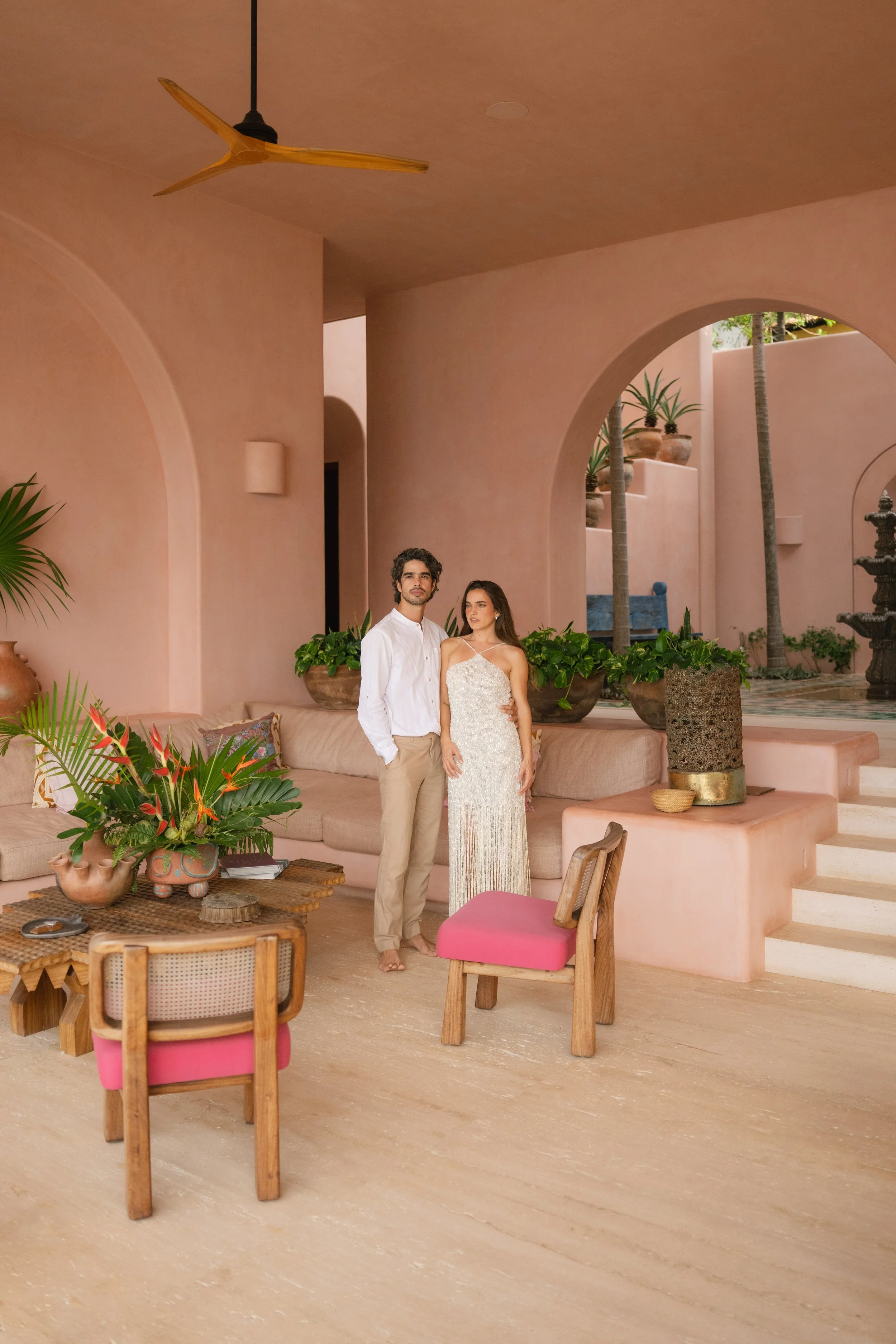 Luxury destination wedding photography in Mexico with romantic coastal light and modern architectural ceremony setting