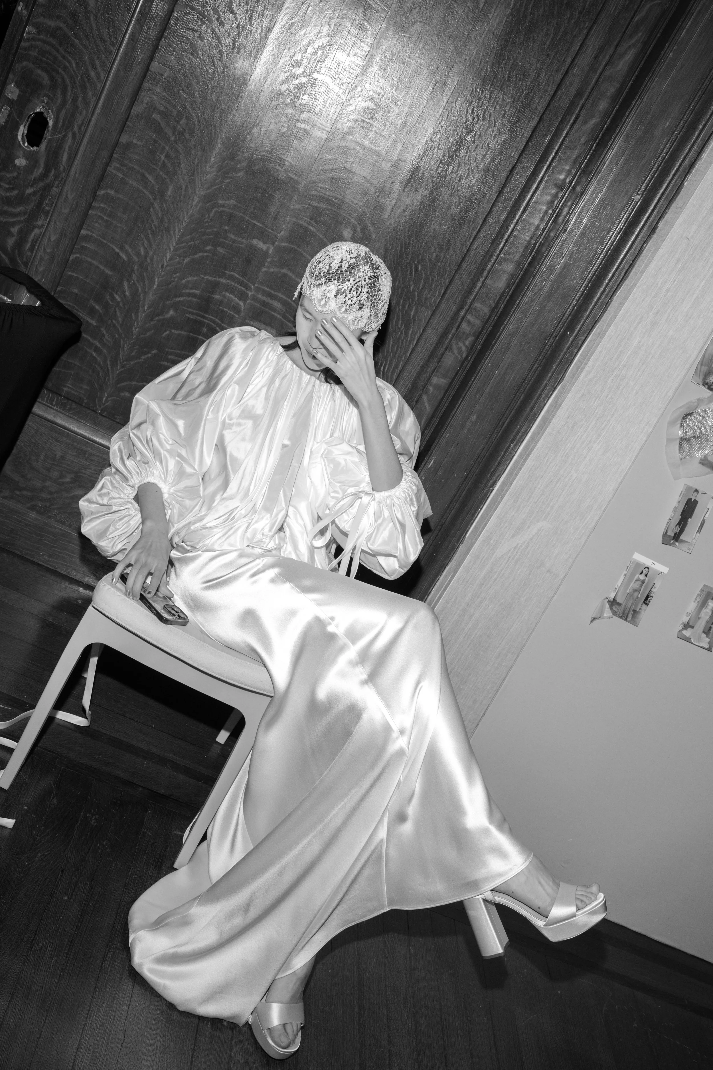 editorial flash photograph of a modern bride in a modern Alexandra Grecco dress