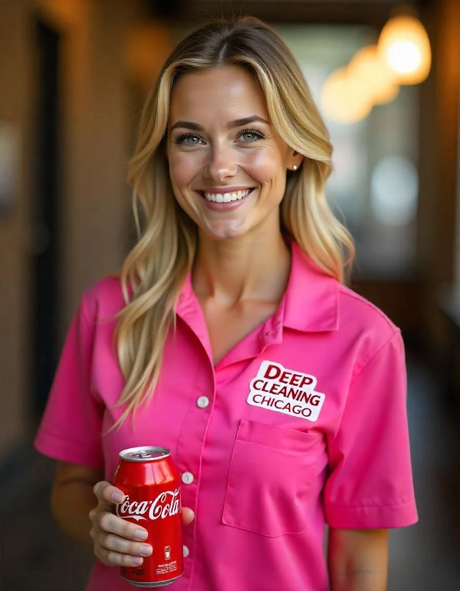 A professional cleaner prepares the Coca-Cola to use it for cleaning.