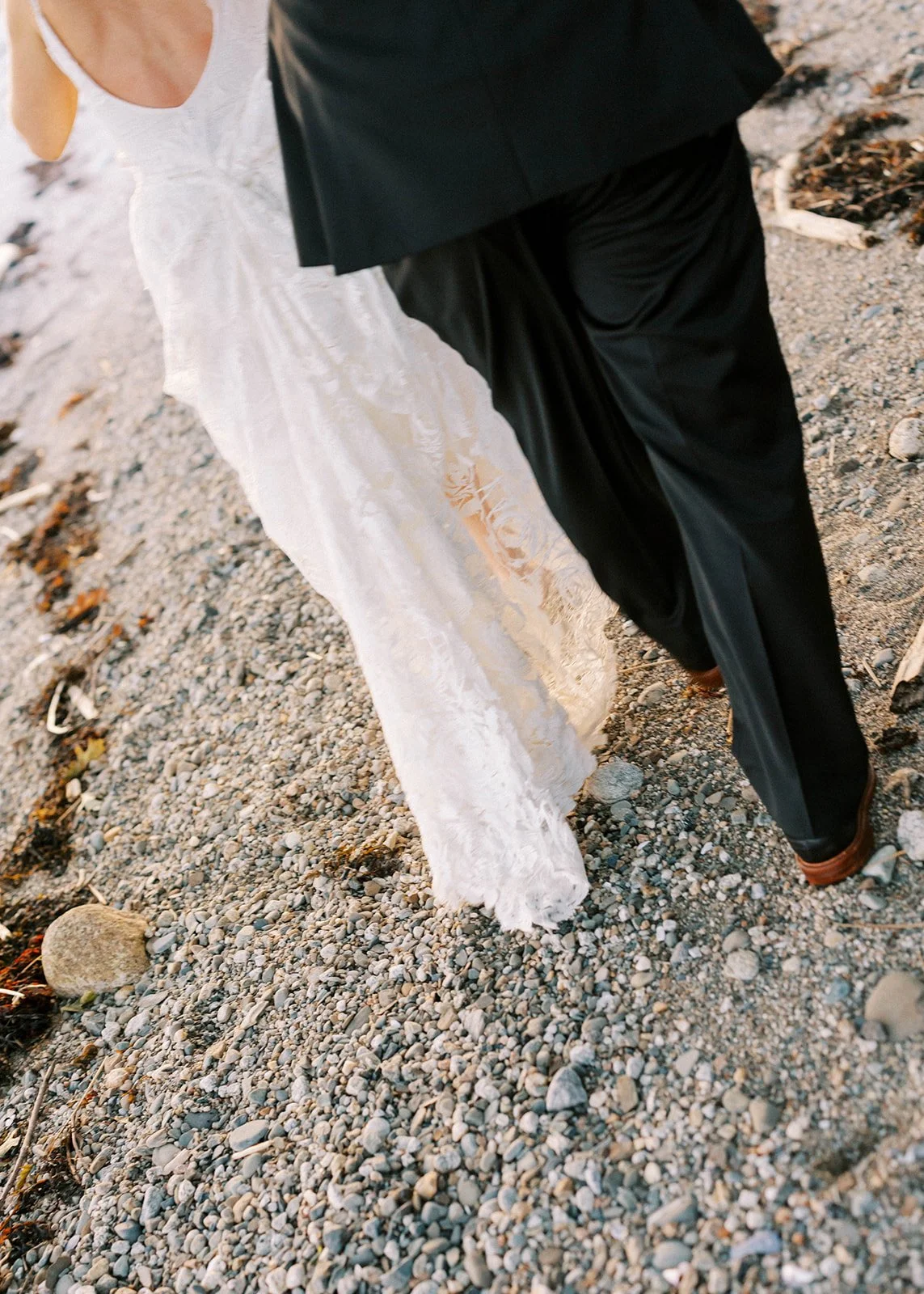 Bride and Groom Walking on Shore at Frenchs Point