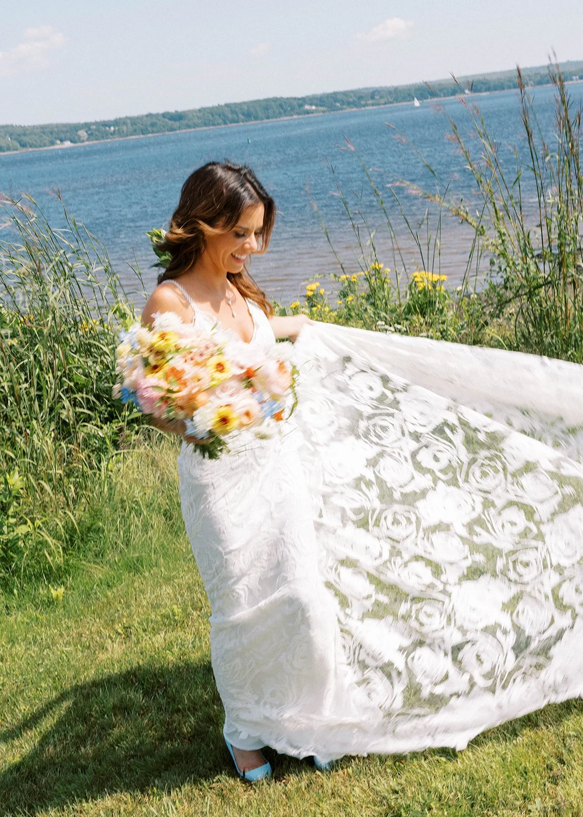 Bride Walking Along Shore of French's Point