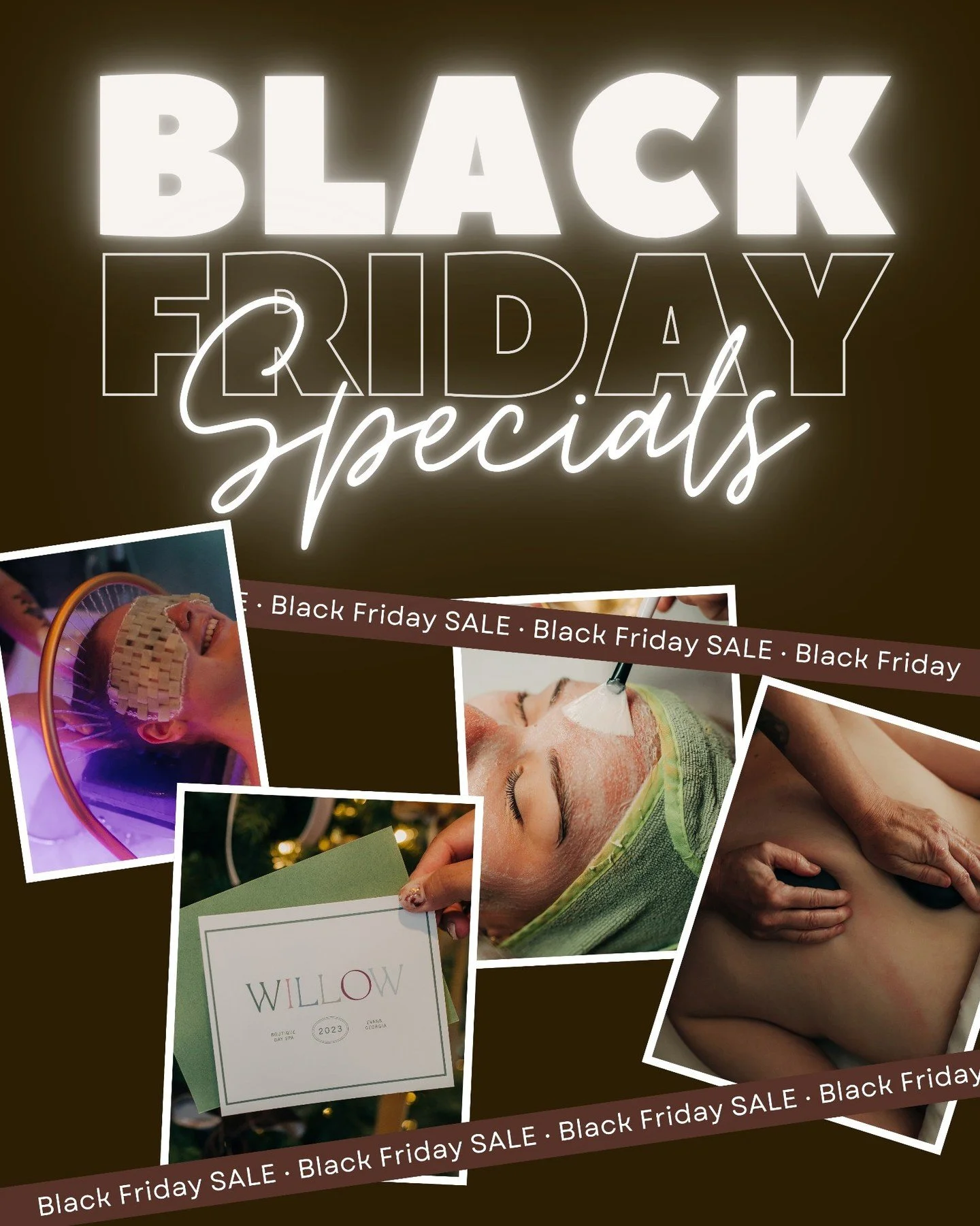 Meet us under the White Tent on Friday!
RAYNE Med Spa x Willow Day Spa
10am&ndash;3pm
The most luxurious + thoughtful + meaningful Black Friday offerings of the year.
This is your moment. 🤍
See you there.