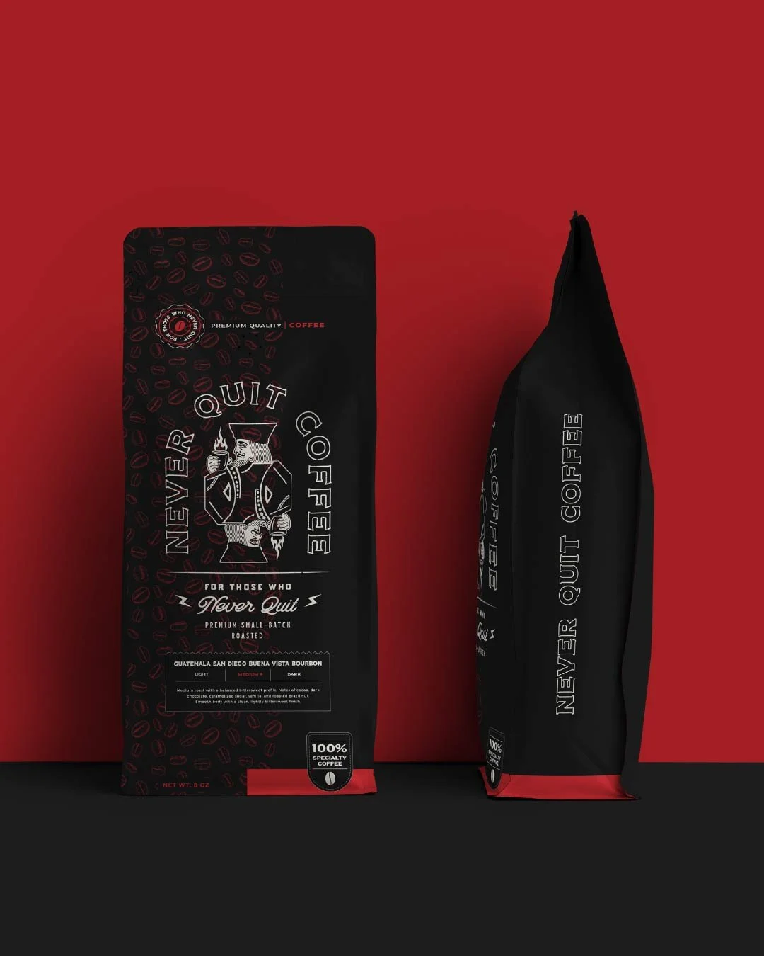 Packaging work in progress for Never Quit Coffee. Refining details, testing materials, and dialing everything in before final print. More soon.

#coffeepackaging #brandidentity #coffeebrand