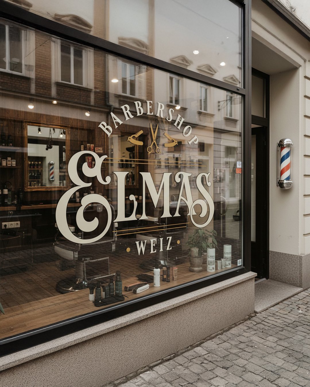A new identity for Elmas Barbershop

A bold, heritage-inspired logo system built around custom typography, traditional barber symbols, and a warm black and gold palette.

#BarbershopBranding #VintageLogo #RetroBranding #LogoDesigner #BrandDesign #Vis