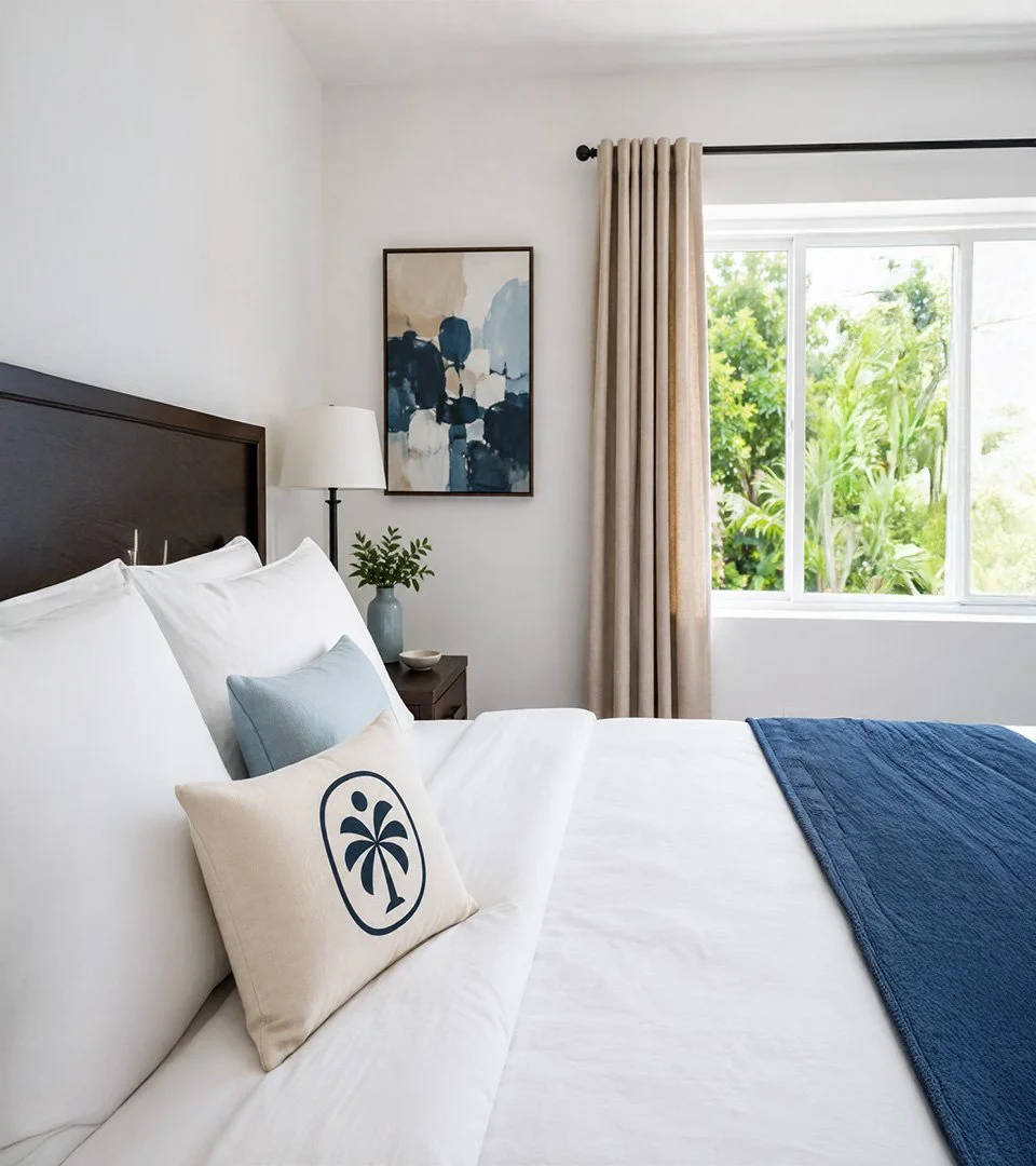 Palmera Boutique Hotel branding applied to the room of a tropical boutique hotel in Tulum, Mexico.
