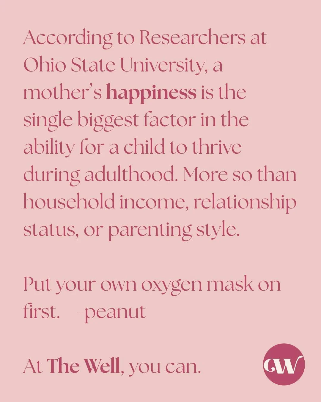 Research confirms what we see every day- when moms are supported, families thrive.
Your joy matters. Your rest matters. Your dreams matter.
At The Well, you don&rsquo;t have to choose between caring for yourself and caring for your kids, you can do b