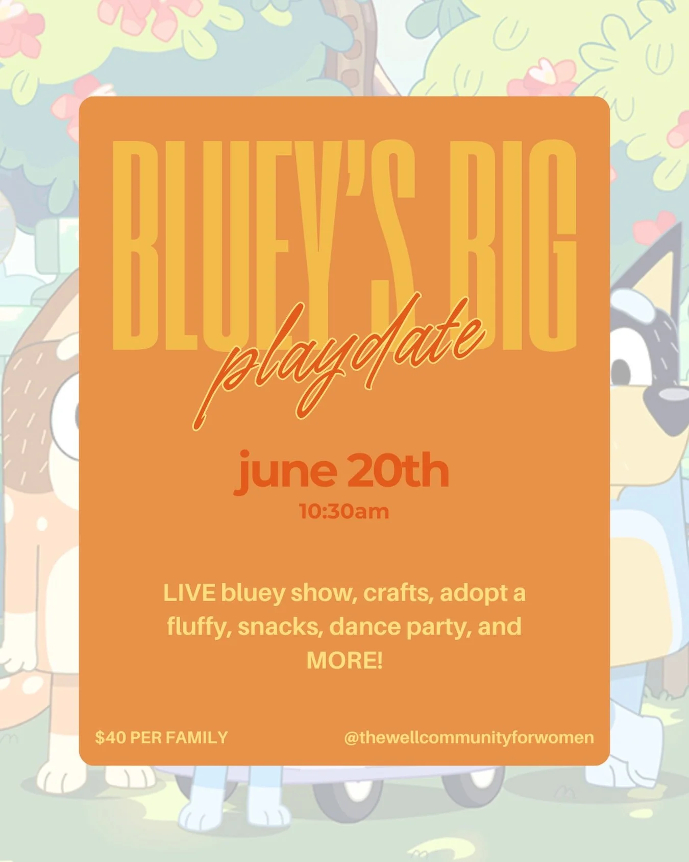 Bluey&rsquo;s Big Playdate is coming to The Well- and your whole family is invited! 🐾

Get ready for a magical morning inspired by everyone&rsquo;s favorite friend! Join us on Friday, June 20th at 10:30 AM for a one-of-a-kind family experience packe