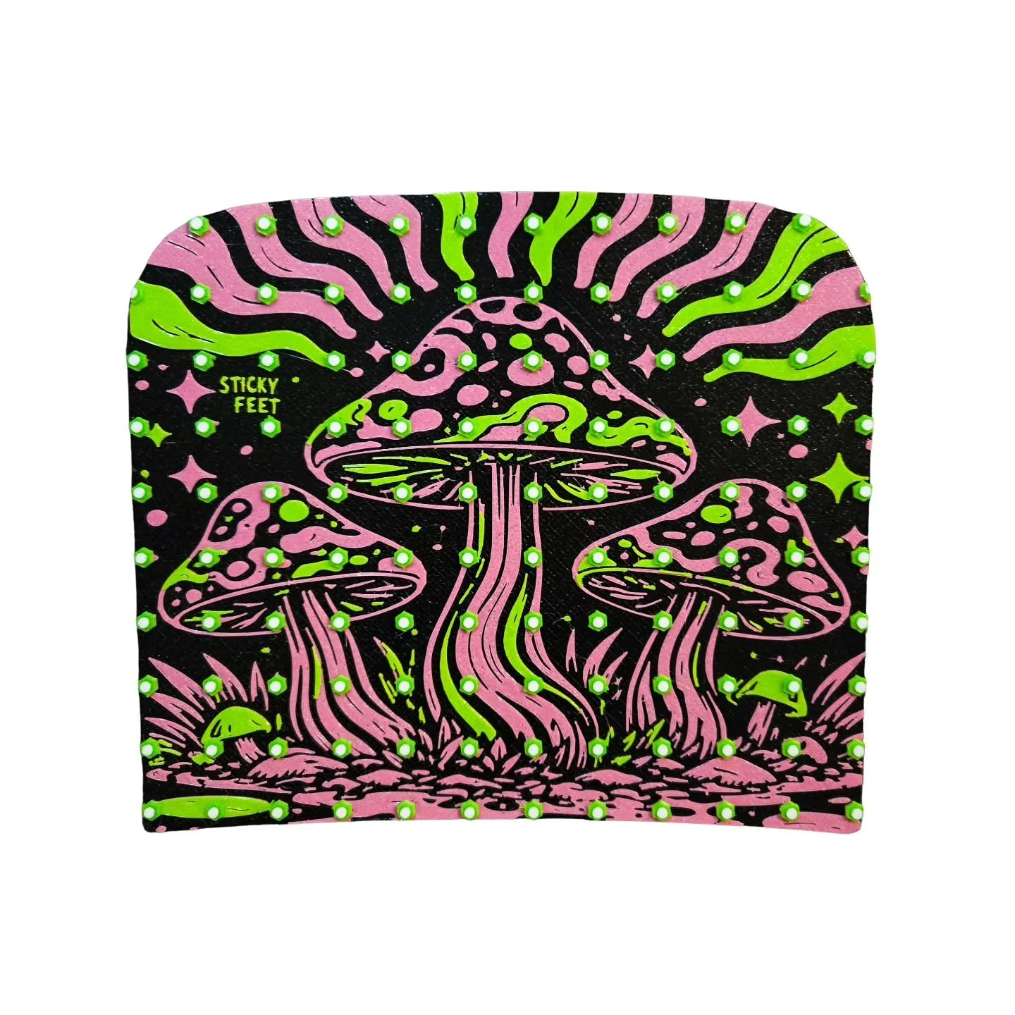 A new TPU grip tape design for #Onewheel is dropping right now. 
www.sticky-feet.com

The Shroom studded grip features two bold colorways:

🍄 Trippy (Black / Pink / Lime / White)
🌍 Earthy (Black / Orange / Tiffany Blue / White)

Both absolutely pop