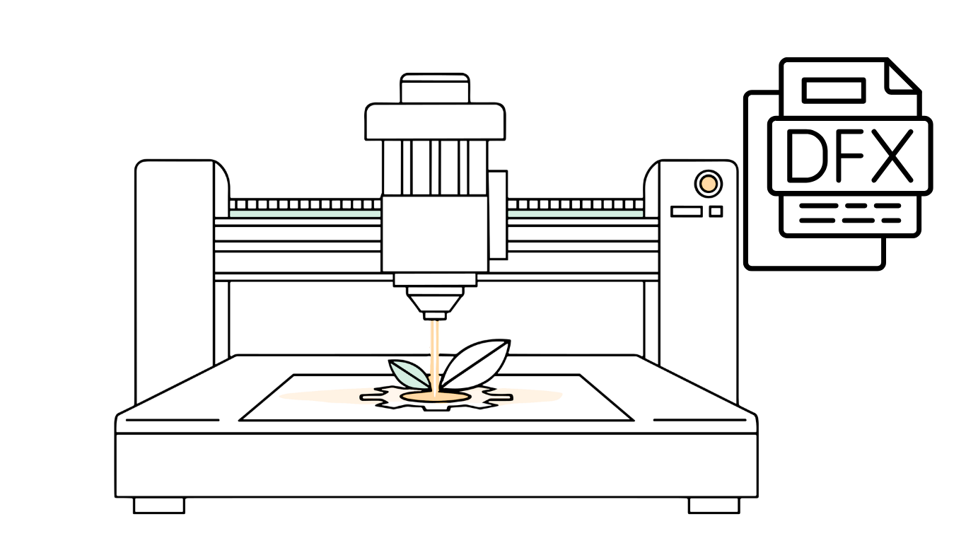 A 3D printer printing a plant with green leaves on a flat surface.