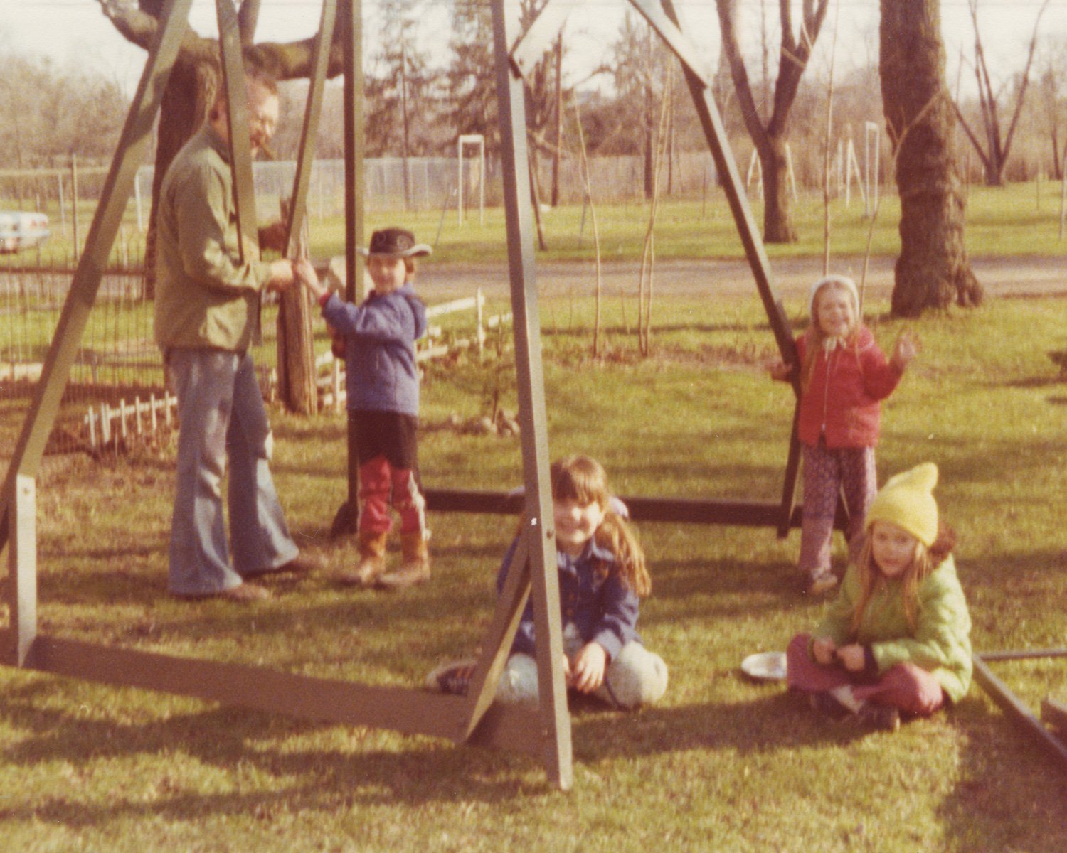 Spring, 1976 - Helping Dad build the swing