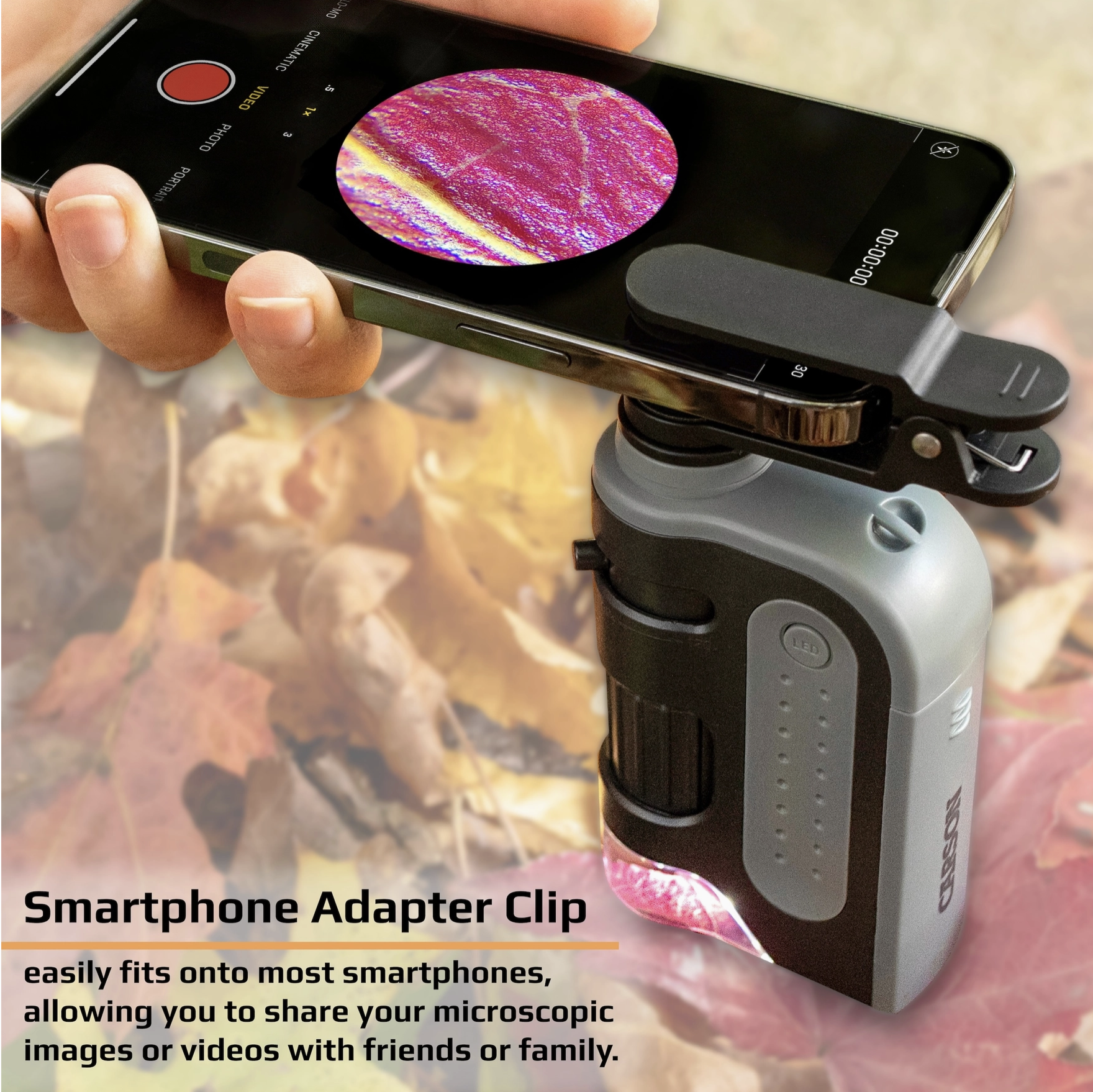Pocket Microscope & Smartphone Adapter Clip, For Digiscoping