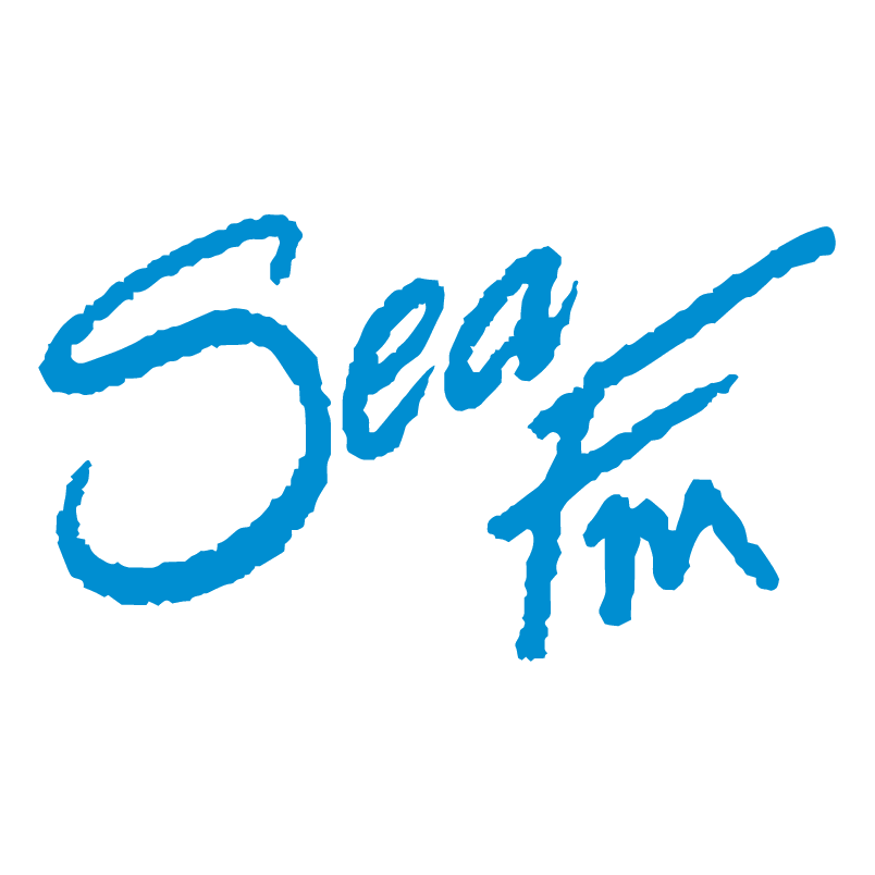 Blue handwritten text that reads 'Sea' and 'FM' on a black background.