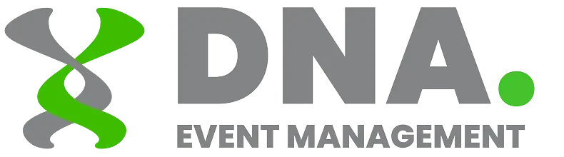 Logo for DNA Event Management with a stylized DNA strand and the company name.