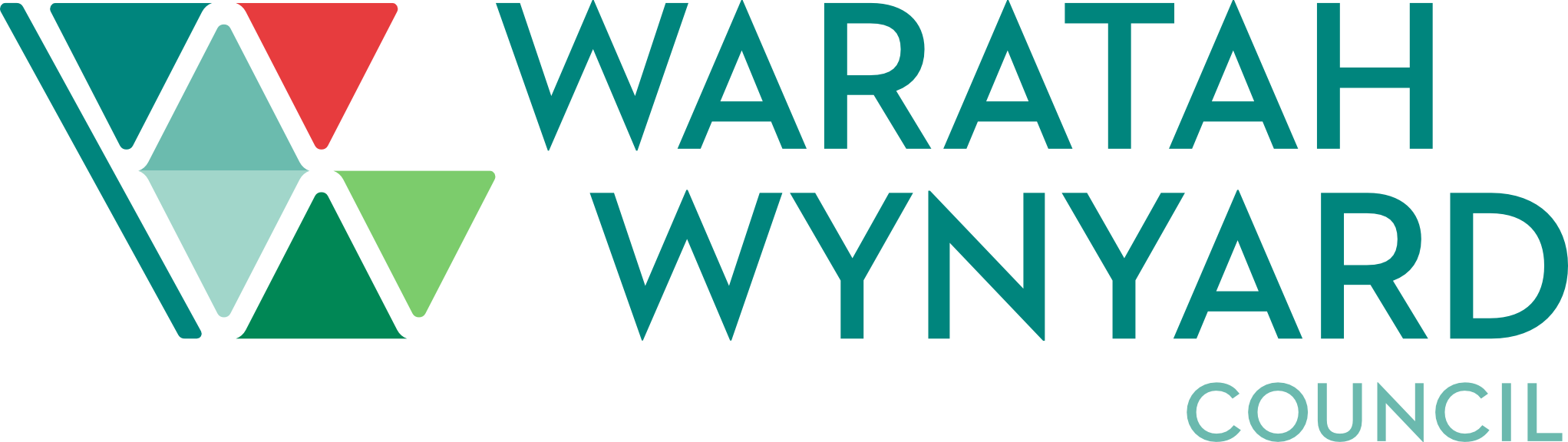 Logo of Waratah Wynyard Council with a stylized 'W' made of colorful triangles and the council name in teal letters.