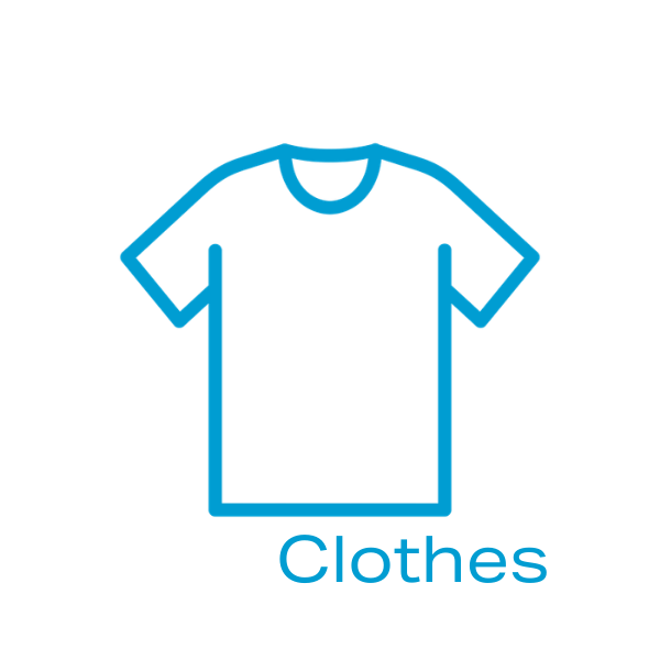 Icon of a T-shirt with the word 'Clothes' underneath, representing clothing or apparel.