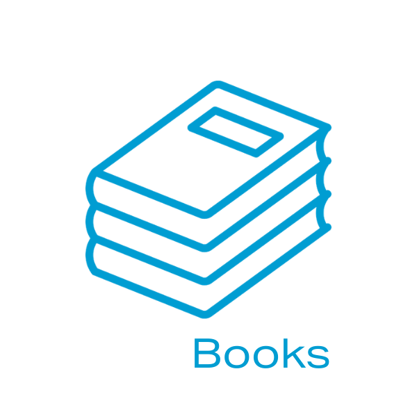 Outline drawing of a stack of four books with the word "Books" written below.