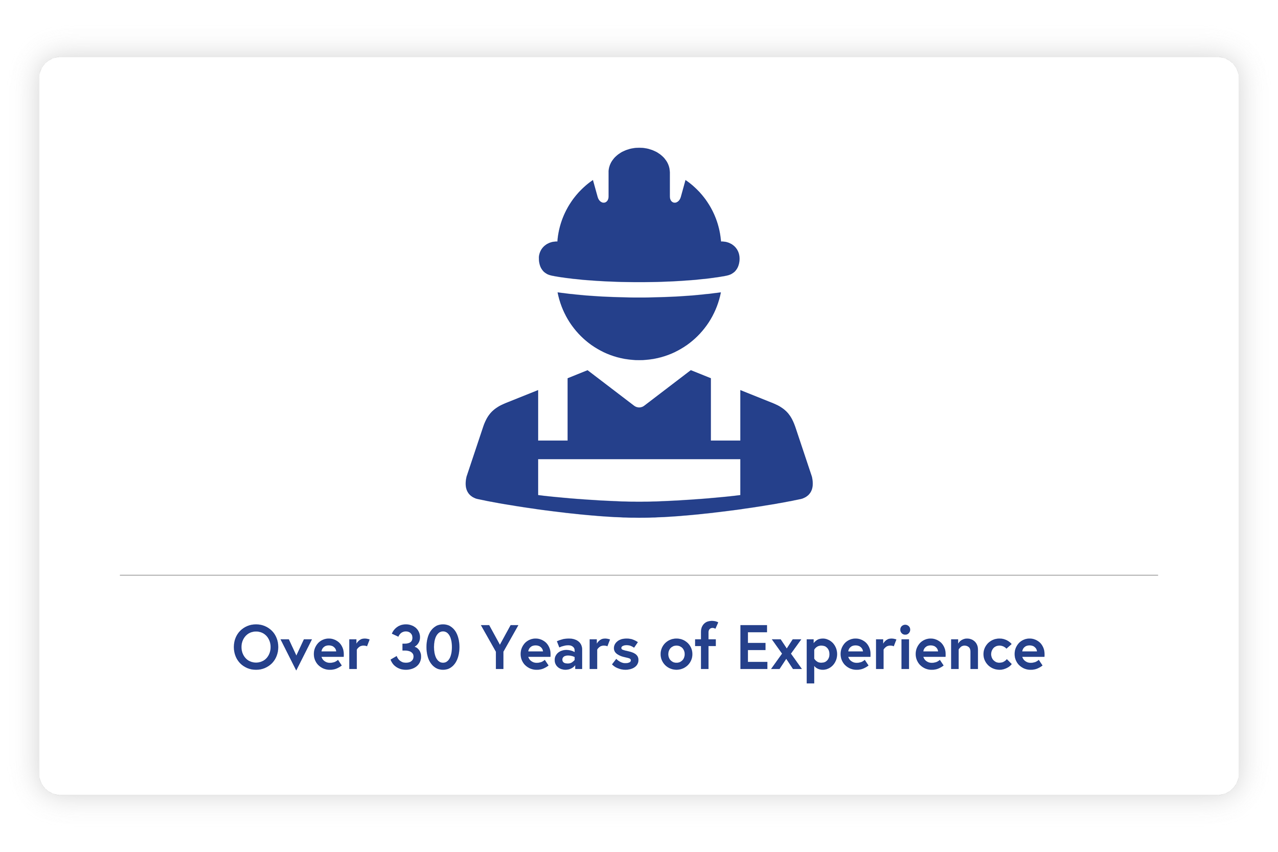 Icon of a construction worker wearing a helmet and safety vest, with text that reads 'Over 30 Years of Experience'.