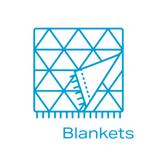 A diagram of a quilt with a ruler and a folded corner, labeled 'Blankets'.