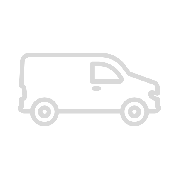 Outline of a delivery or cargo van in gray on a black background.