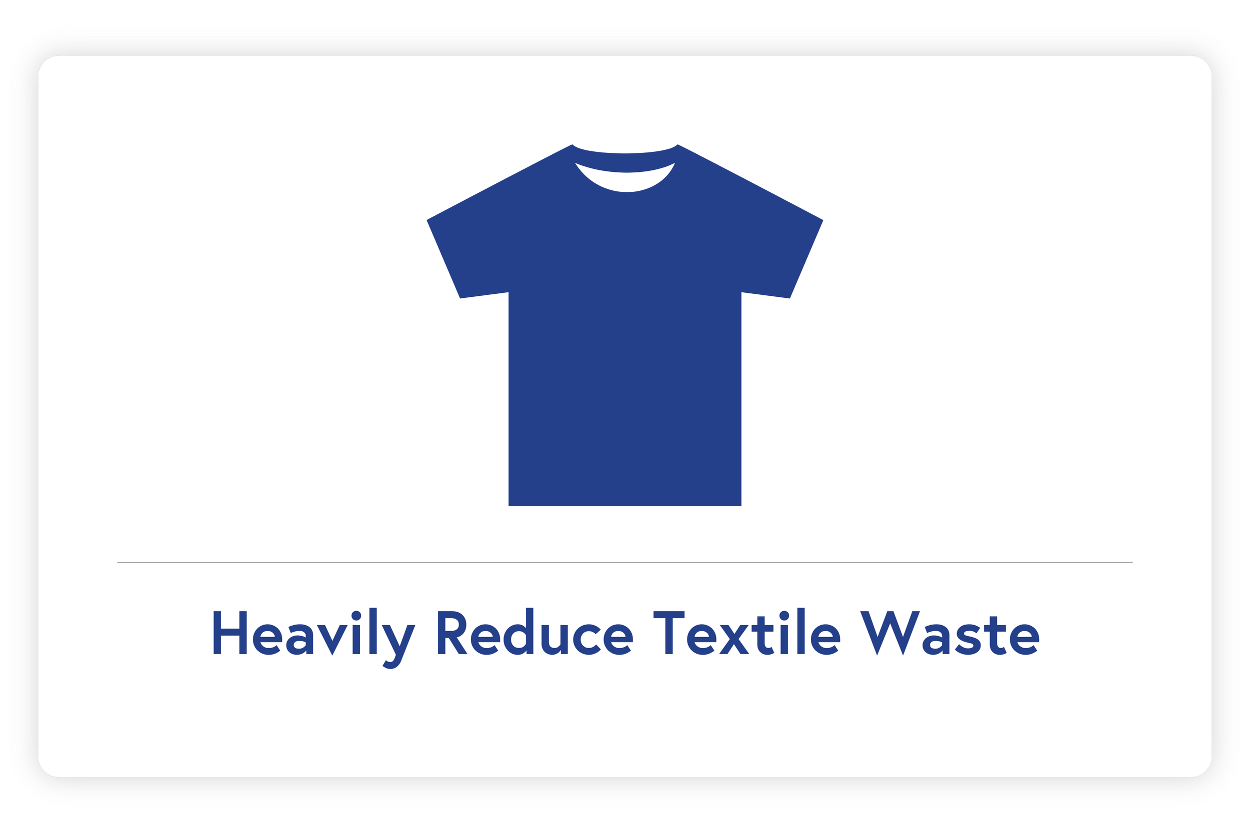 Icon of a blue t-shirt above the text 'Heavily Reduce Textile Waste'.