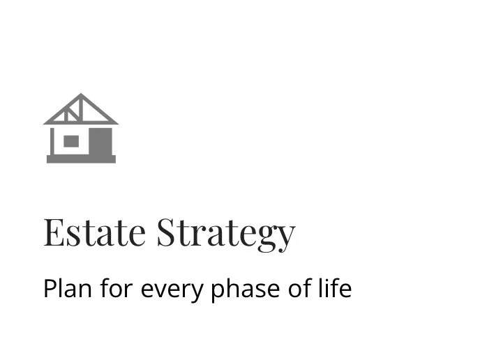 A document cover page titled 'Estate Strategy' with a subtitle 'Plan for every phase of life', features a house icon at the top.