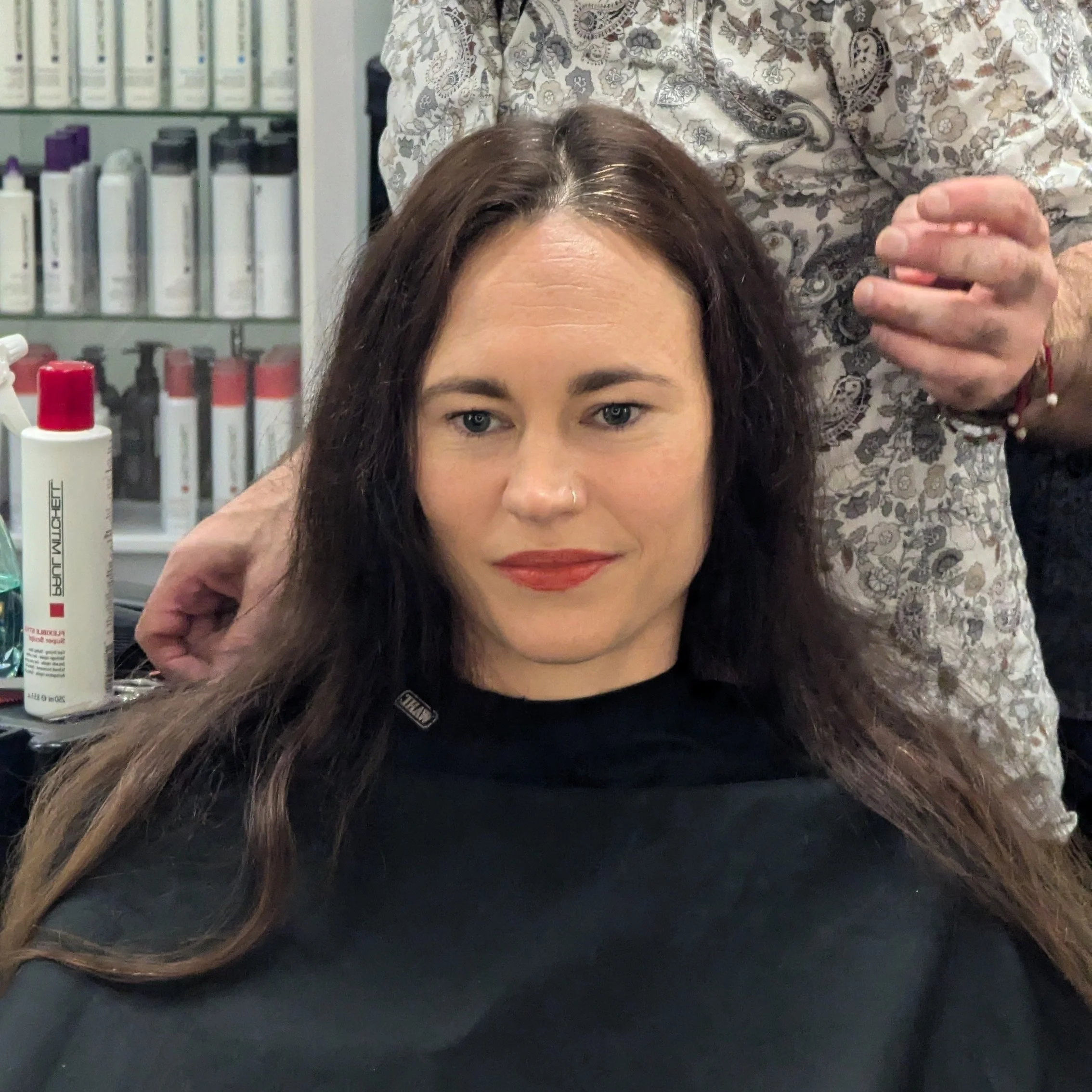 Before and after fringe trim transformation at Cuts by Carella, enhancing facial features with a precise and stylish cut in Cairns City