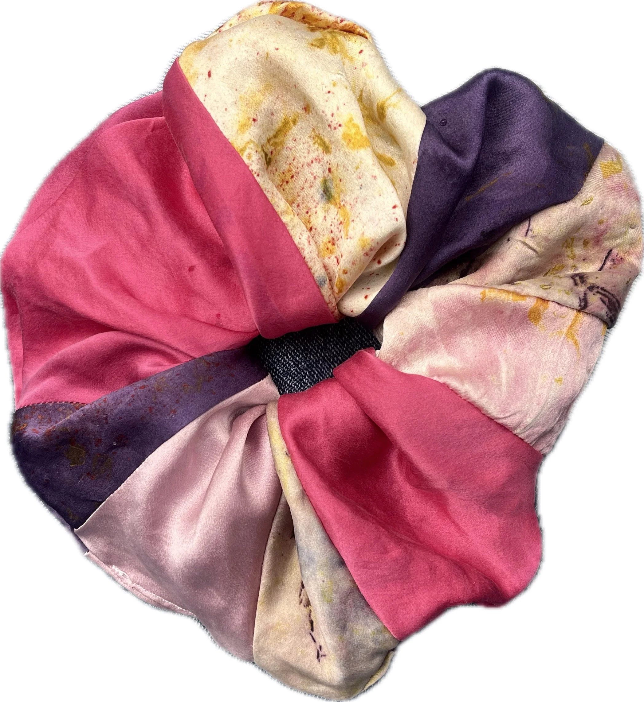 Coat of many colors - Naturally Dyed Silk Quilt Scrunchie