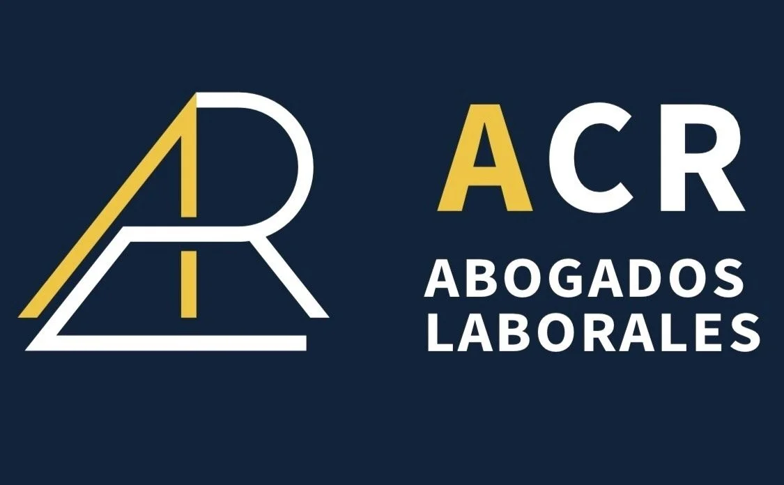 Logotipo de "ACR Abogados Laborales" con fondo azul y letras blancas y doradas.