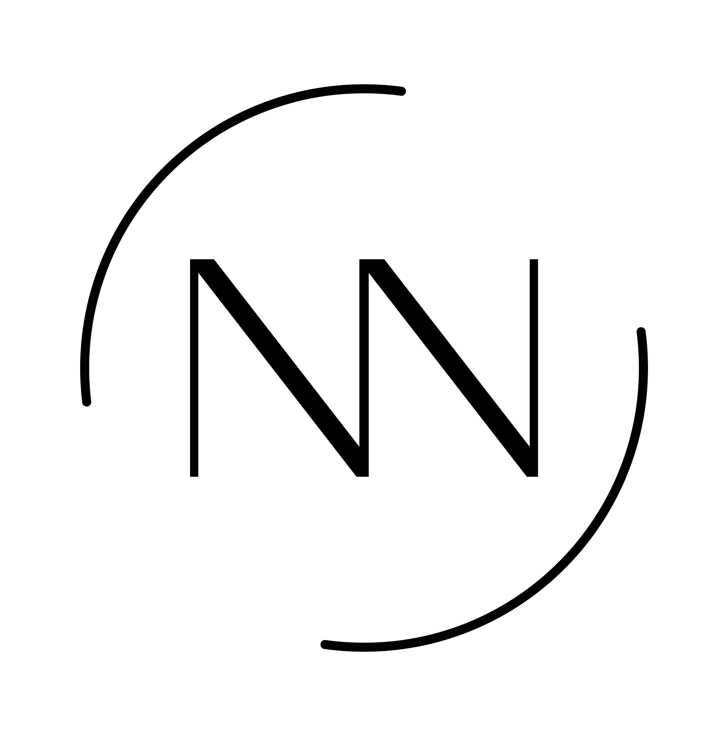 Black and white line art logo with the letters 'NN' inside a circle with arrows at the top left and bottom right.