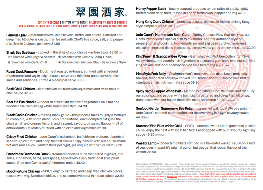 2026 September Dine In Specials Menu JC Cott