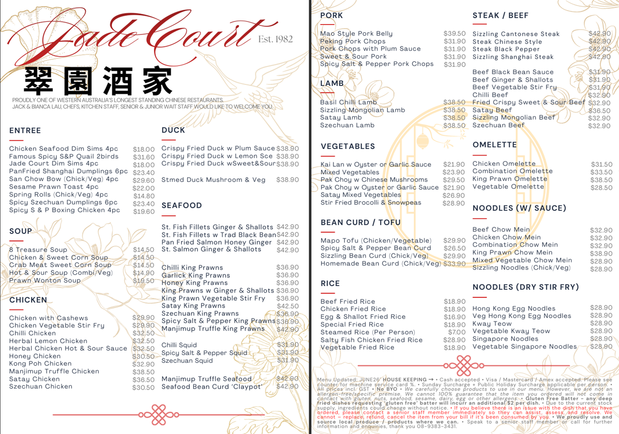 JCCR Ala Carte Menu June 2026