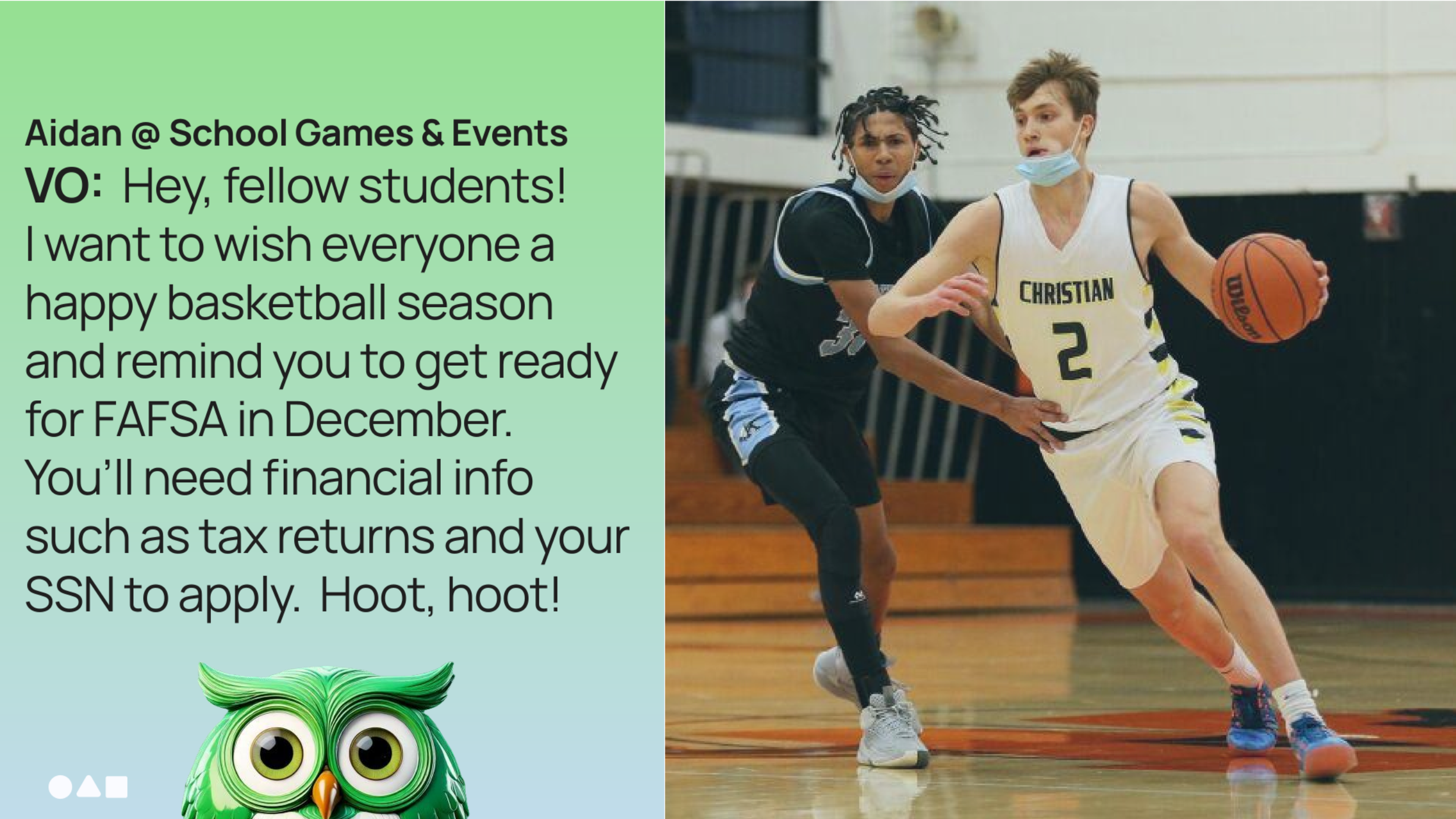 Aidan's VO During Surprise Appearance at School Basketball Game
