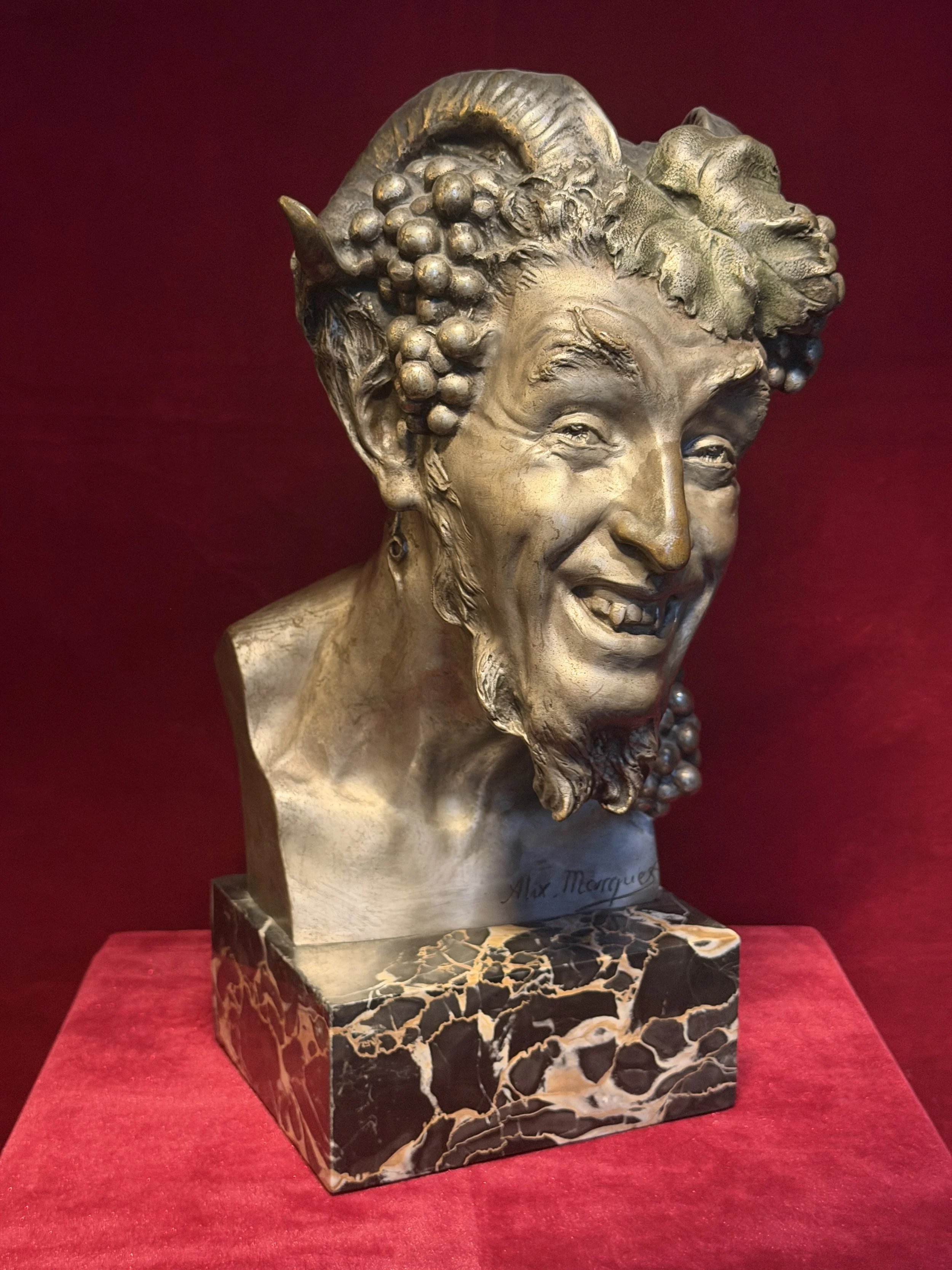 French Antique Silver-Plated Bronze Bust of a Satyr / Faun by Alix Marquet - 1914