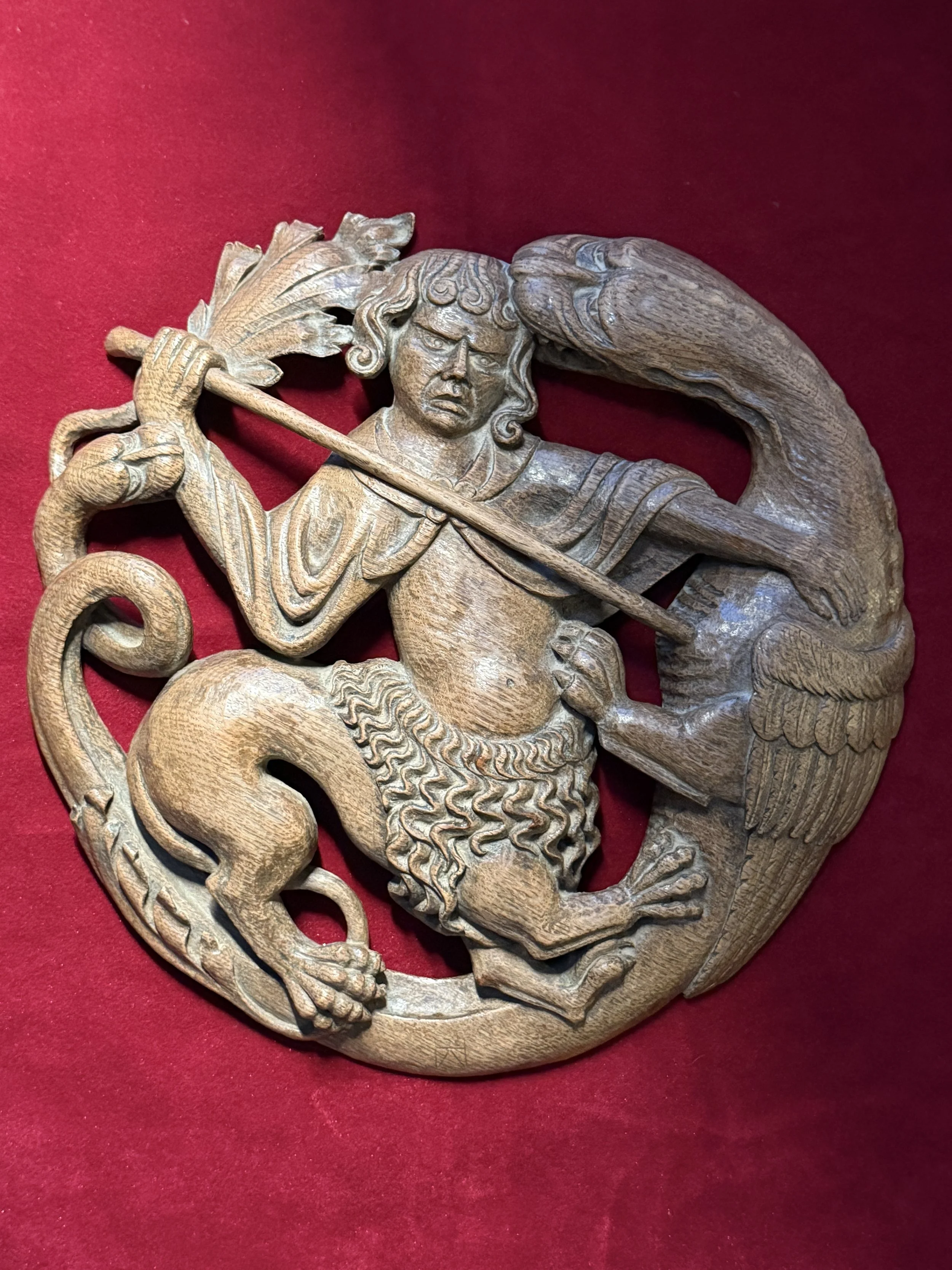 19th Century Gothic Revival Carved Oak Sculpture of a Mythological St George & the Dragon