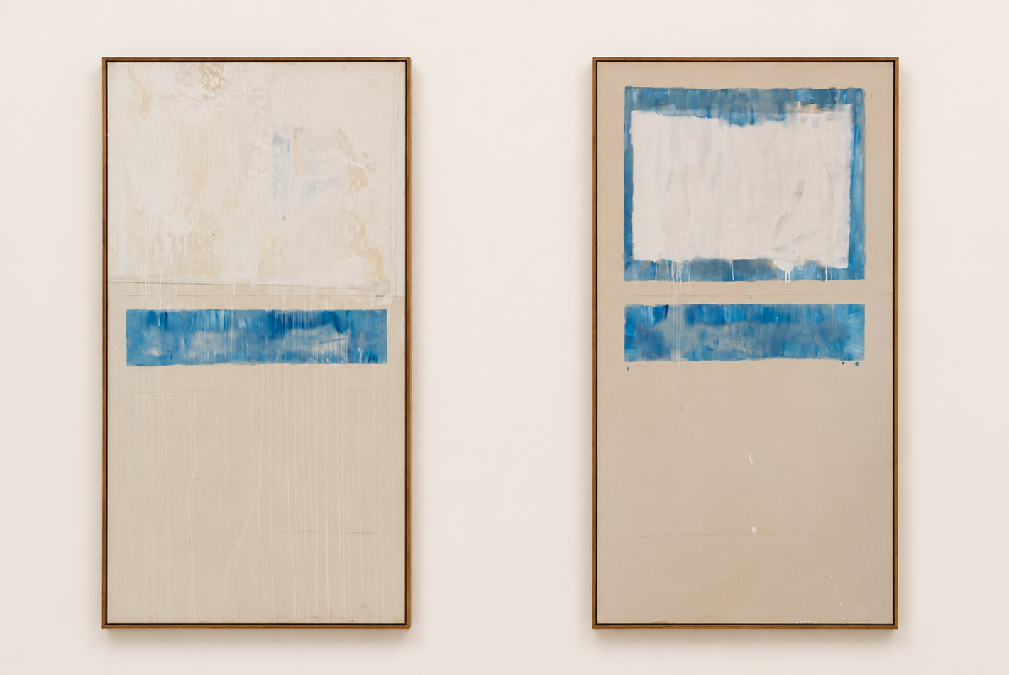 Doors 1 & 2
2024–2025
2150 x 1150 mm (each framed)
Raw canvas, oil paint, household paint, pigment, plaster, wax, pencil, crayon, ink, and
mixed media
Bespoke wooden tray frame