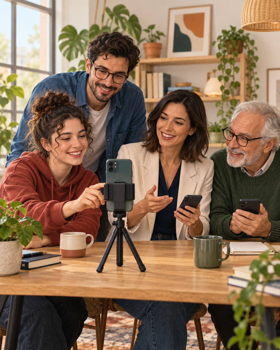 Persone di età diverse che creano contenuti per Facebook e Instagram