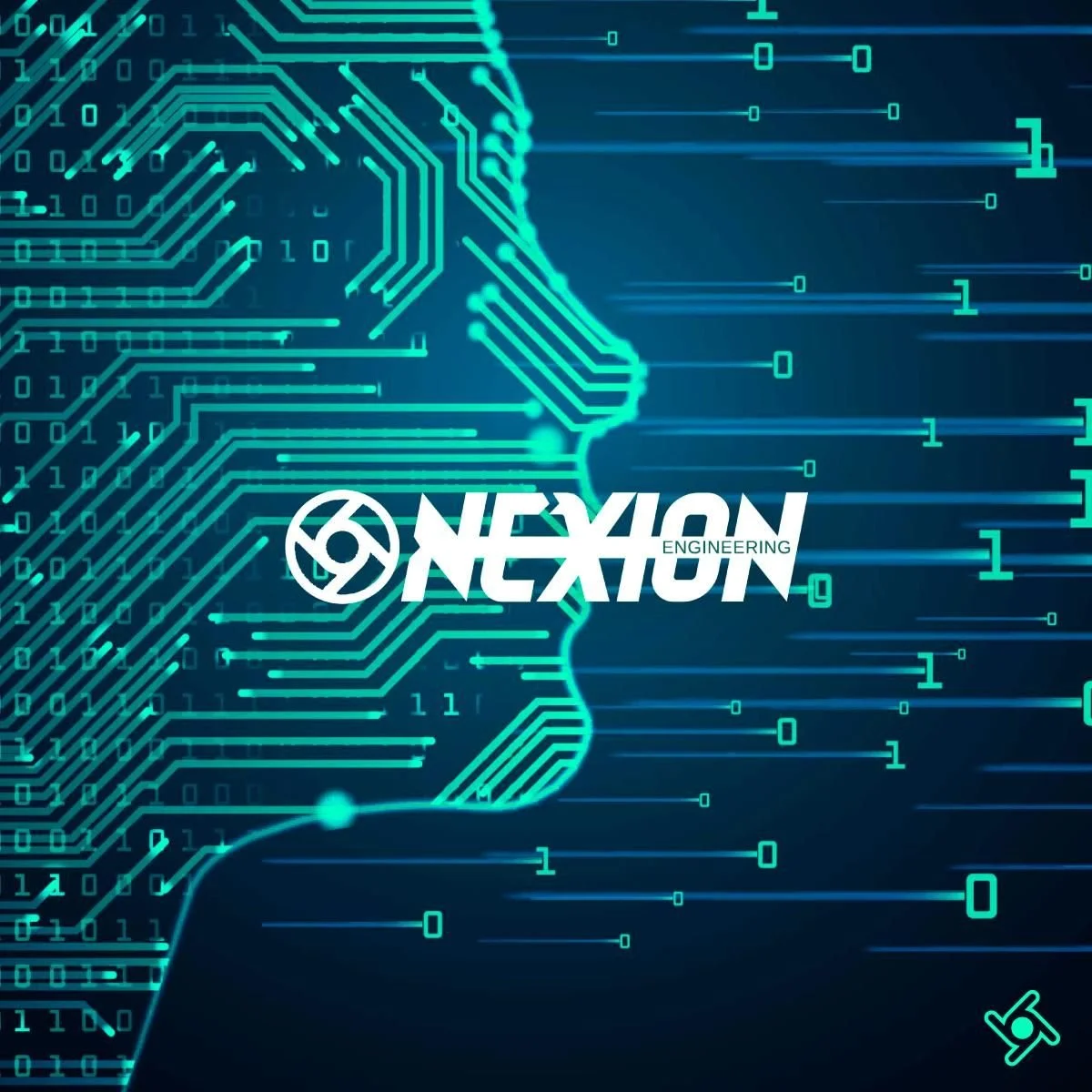 Nexion logo with digital coded face.