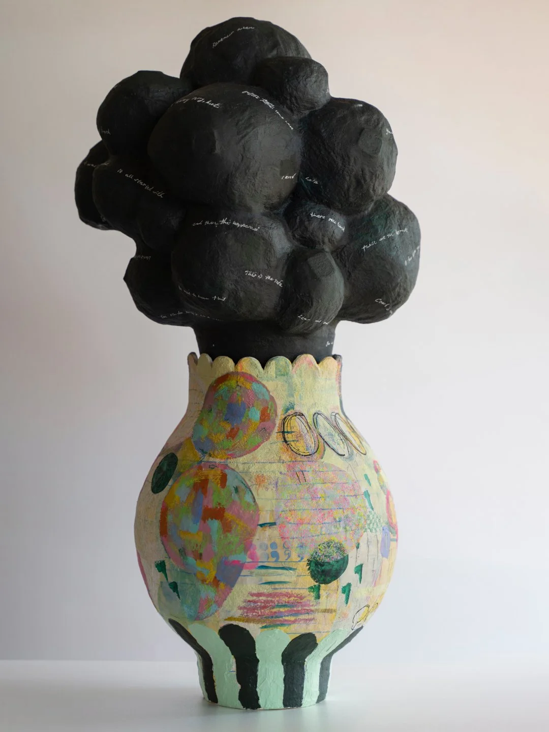 Details of The Stories We Tell Ourselves Vessel made of papier-mache-clay