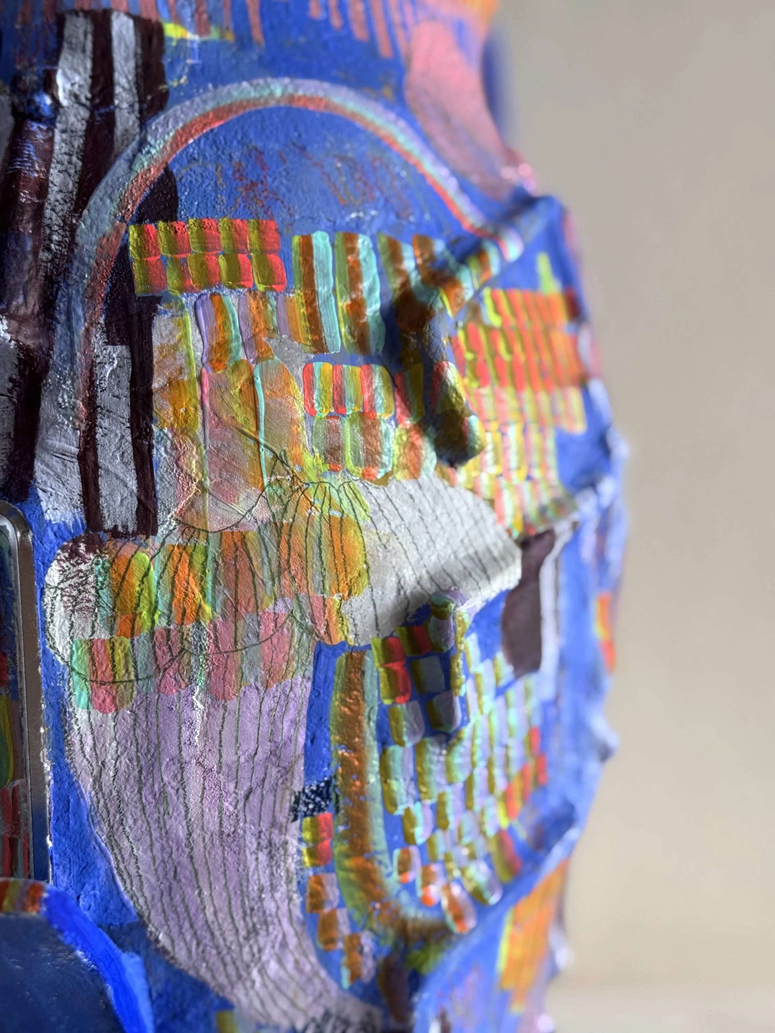 Detail View Disassembly Ongoing Papier Mache Clay Vessel by Joanne Loo