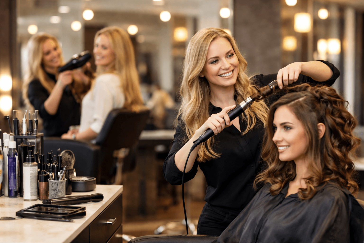Hair styling in a modern salon