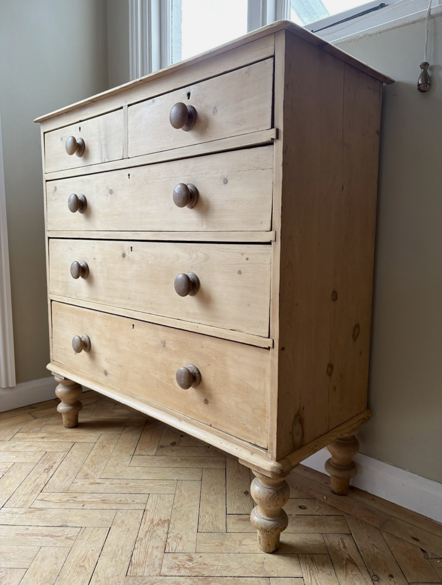 Tall Antique Pine Chest Of Drawers