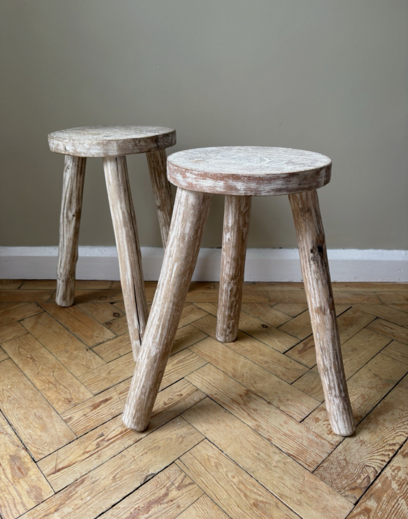 Rustic Hardwood Paint Washed Stools - pair
