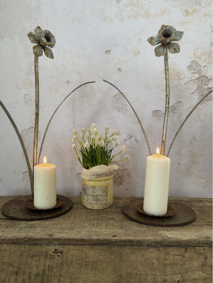 Antique Cast Iron Decorative Flower Candle Holders