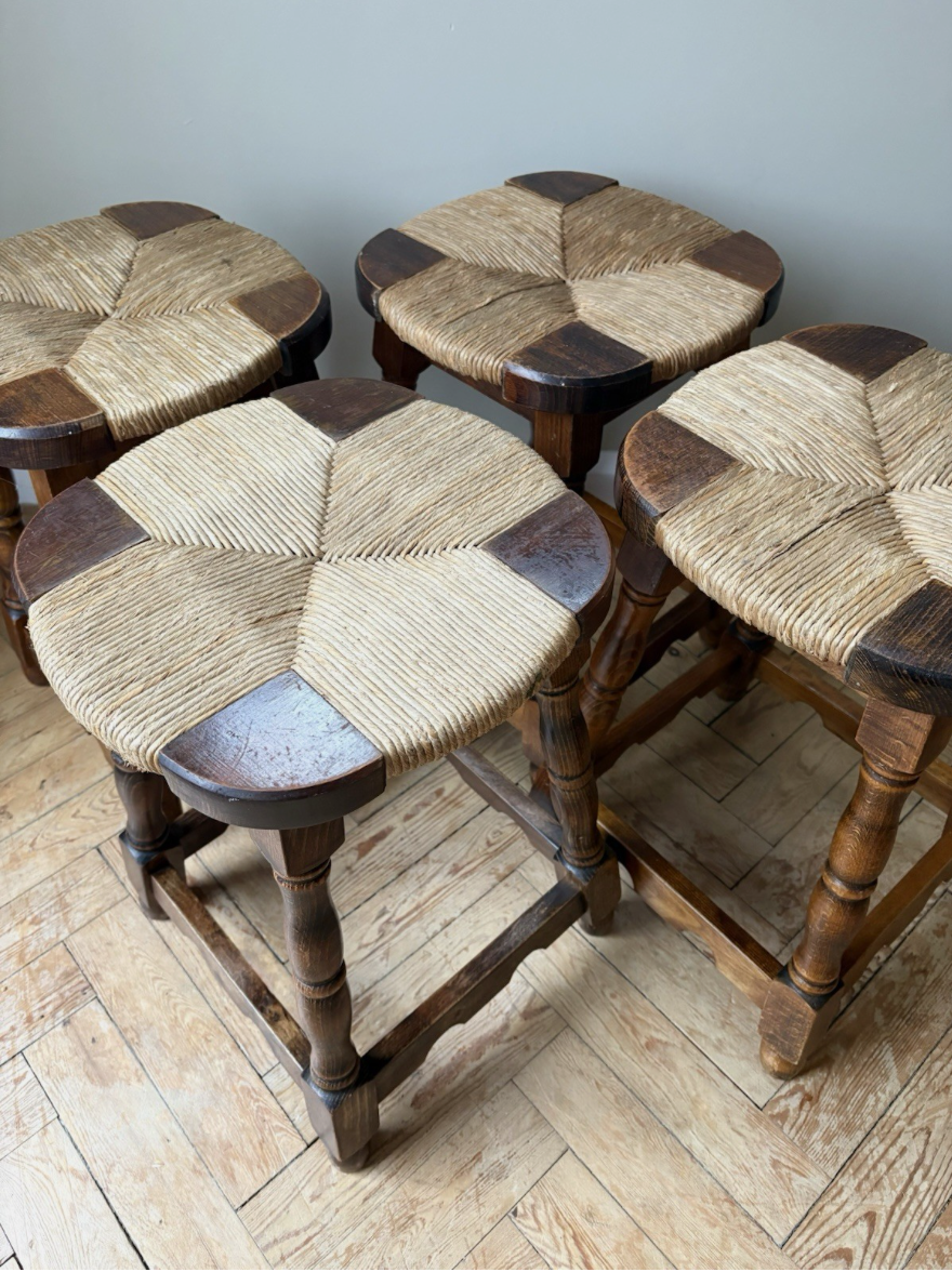 Vintage French Brutalist Rope Stools - set of four