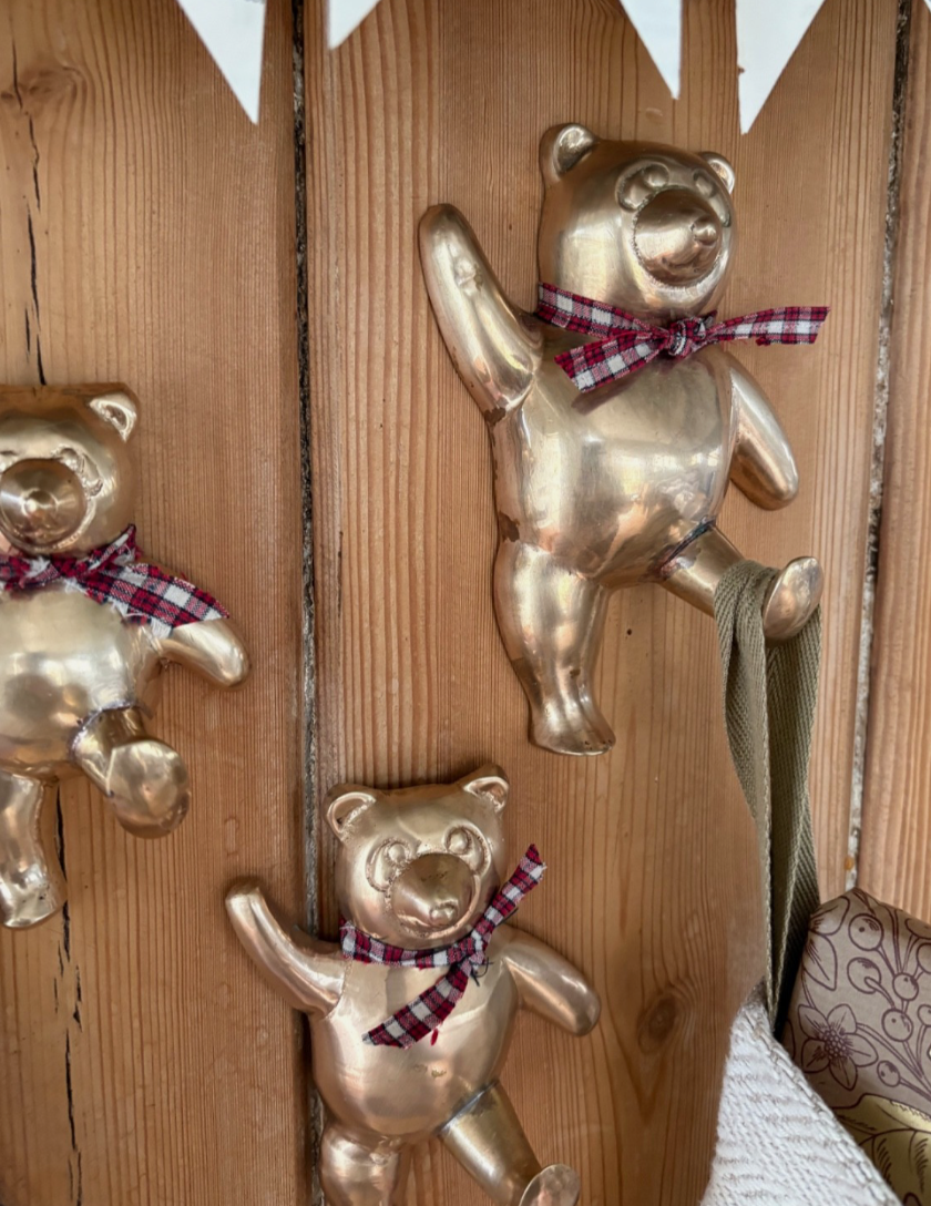 Vintage Brass Teddy Bear Hooks