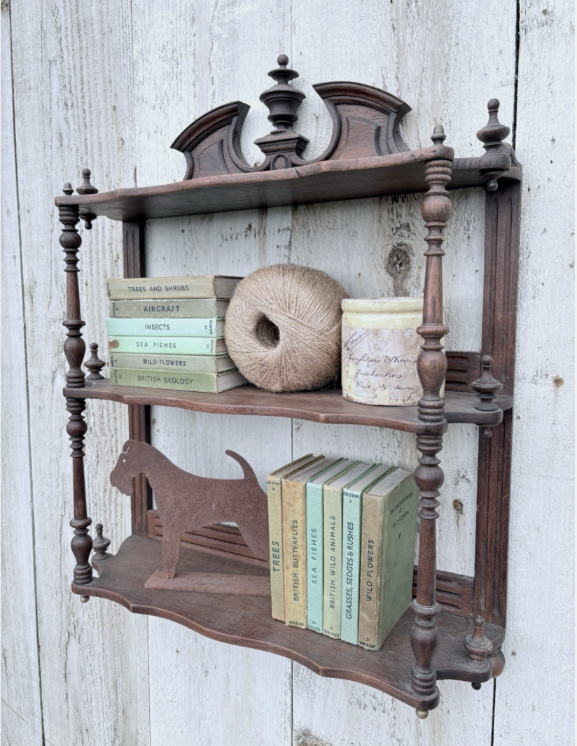French Oak Vintage Turned Wall Shelf