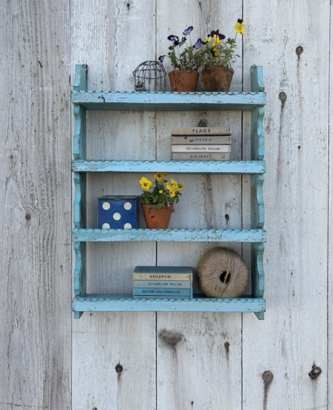 Distressed Blue Painted Wall Shelves