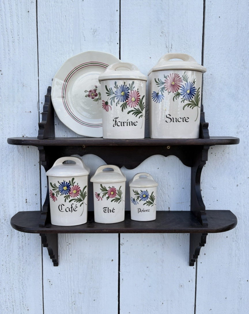 Vintage French Floral Ceramic Storage Jars - set of five